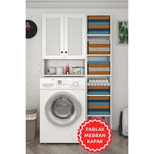 Kenzlife Membran Çamaşır Makinesi Dolabı Veronikamaks Byzbyz Panjur 180 096 20 Mebran Kapak Suntalam Gövde Kapaklı Arkalıksız Raflı Beyaz