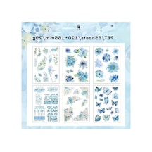 60 Adet Şeffaf Büyük Mavi Çiçek Sticker, Scrapbook İçin Abanoz
