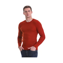 Hatemoğlu Kiremit Slim Fit Fitilli Bisiklet Yaka Yünlü Triko Kazak 3412202 Kiremit