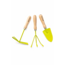 Mini Bahçe El Aletleri 3 Lü Set Dayanıklı Ahşap Saplı Çapa, Kürek, Tırmık Balkon Ve Saksı Bahçesi İçin