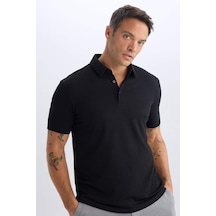 DeFacto Slim Fit Dar Kesim Polo Yaka Pamuklu Kısa Kollu Siyah Tişört X2594AZ25SPBK81