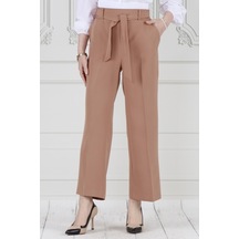 Sevitli Beli Bağlamalı Bol Paça Pantolon-vizon-3665-vizon Vizon