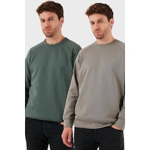Buratti Streç Pamuklu Relaxed Fit Bisiklet Yaka 2'Li Paket Erkek Sweat 5901210S2 Açık Haki-Haki