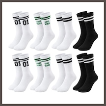 Bezos Unisex Çorap Çizgili 8'li Set 07 Good Vibes Yazılı Siyah Beyaz Uzun Soket Spor Kolej Stil Çorap Nxrlvng Çok  Renkli