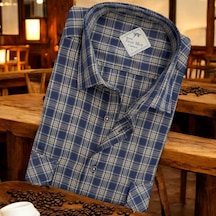 Linen Keten Klasik %100 Cotton Uzun Kollu Terletmeyen İki Cepli Kapaklı Mavi Gömlek Regular Kalıp -10232 Mavi