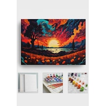 Sayılarla Boyama Çerçeveli Hobi Seti Numaralı Tuval Fırça Boya Kasnaklı 40x50 Cm Karanlık Gökyüzü