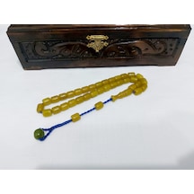 Çubuk Malzemeden Yapılma Hareli Sıkma Kehribar Tesbih Ölçü9.5x11