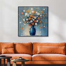 Yağlı Boya Dokulu Tablo Vazoda Renkli Modern Çiçekler Siyah Çerçeveli U02061-178914