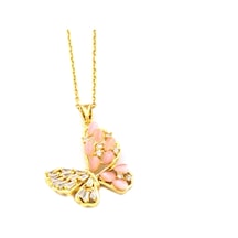 Ferizz Altın Kaplama Pembe Sedef Taşlı Kelebek Model Kadın Kolye Kly-596 Altın