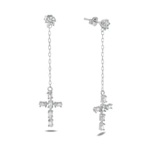 Kuyumcudukkani Zincirli Haç Sallantılı Küpe-30097-w-w Beyaz