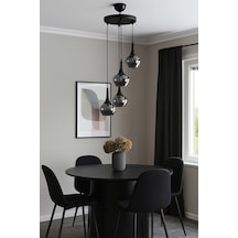 Nero Modern Tasarım Salon - Mutfak - Yatak Odası Siyah Renk Sarkıt Füme Camlı 4 Lü Avize Siy-füm Siy-füm