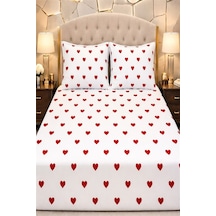 More Home Tek Kişilik Pamuklu Lastikli Çarşaf Seti 50x70 Kalp desenli Kırmızı Beyaz
