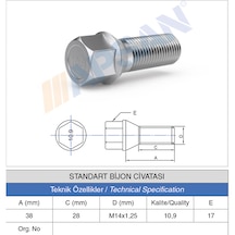 20 Adet Standart Bijon Civatası 28mm M14x1,25 Diş