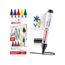 Edding 4500 Tekstil Kalemi - Siyah, Kırmızı, Mavi, Yeşil, Sarı - 5 Adet. - 2-3 Mm Yuvarlak Uç