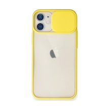 Apple iPhone Uyumlu 11 Kılıf Palm Buzlu Kamera Sürgülü Silikon - Sarı Evimdeyokyok