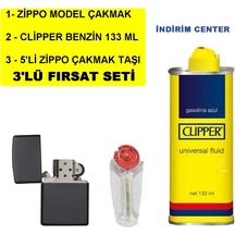 İthal Siyah Çakmak+ Clipper Benzin 133 Ml + 5 Li Çakmak Taşı Set