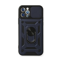 Apple iPhone Uyumlu, 12 Pro Kılıf Pars Lens Yüzüklü Silikon - Lacivert