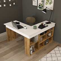 Robinhome Robin Home Boston Kitaplık Raflı Çalışma Masası L Masa Ofis Çalış Beyaz