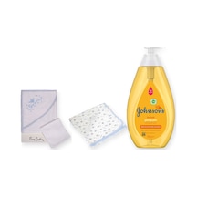 Baby Shower Hediye Seti 3 Parça: Kundak Havlu + Johnson's Şampuan + Sema Baby Battaniye - Mavi