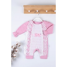 Babydonat Gofralı Fransız Güpürlü % 100 Pamuk Kız Bebek Tulumu Pembe