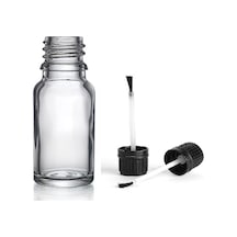 10ml Şeffaf Cam Şişe Fırça Kapaklı, 12 Adet, Ecza Şişesi, Kozmetik Şişe, Yapıştırıcı Şişesi, Yağ Şişesi