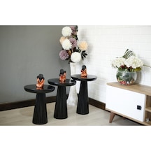 Wood Ahşap 3 Lü Set Siyah Renk Fitilli Mantar Yan Sehpa Modern Fiskos / Çiçeklik / Zigon Sehpa Siyah