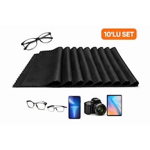 Gözlük Temizleme Bezi, Siyah, 10'lu Set, Mikrofiber Kumaş, Telefon Kamera Tablet Ekran Temizleme