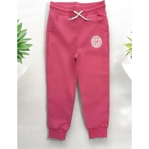 Kız Çocuk Beli Paçası Lastikli Pamuklu Eşofman Alt-14303 Pembe