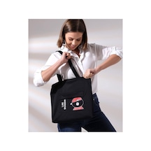 Toz Vintage Shawan Yazılı Fermuarlı Bez Kol Omuz Çantası Siyah