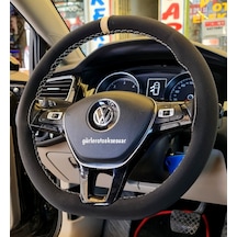 Volkswagen Golf 7 Dikmeli Direksiyon Kılıfı Alkantra Bej Yüzüklü