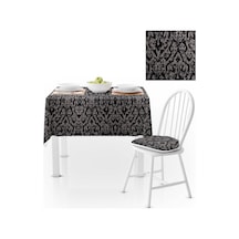 Damask Desenli Siyah Beyaz Dijital Baskılı Süet Dokuma Masa Örtüsü 140x220