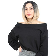 Kahkülsüz Düz Kısa Fiber Sentetik Peruk / Siyah / Balköpüğü Ombreli - Elm-01-462233 Renkli