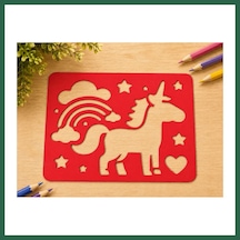 Bezos 3d Baskı Unicorn Ve Gökkuşağı Çizim Şablonu - Desen Kalıbı - Kırmızı Bzs01