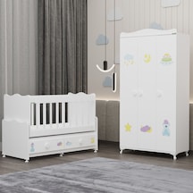 Elegant Beşik Ve Yıldız 3 Kapaklı Dolap - Uykucu Beyaz