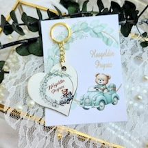 Ahşap Kalp Anahtarlık Uv Baskılı Kart Üzeri Bebek Sünnet 20 Adet