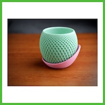 Vaveni 3d Baskı Küre Saksı - Kafes Dokulu İki Parçalı Dekoratif Saksı - Mint-pembe Arz