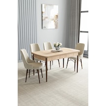 Zümra Serisi, Meşe Desen 80x132 Açılabilir Mdf Mutfak Masası Takımı 4 Adet Sandalye Krem