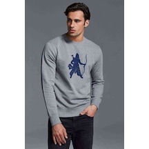 Silhouette Archery Baskılı Gri Erkek Örme Sweatshirt