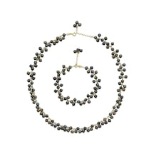Kadın Doğal İnci Sallantılı Kolye Bileklik İkili Set 55 Cm / Rose Gümüş
