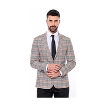 Wessi Ekose Desenli Slim Fit Turuncu Siyah Erkek Ceket - Wessi Turuncu