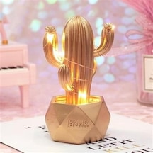 Led Işıklı Sevimli Kaktüs Dekoratif Masa Lambası Mini Biblo Gece Lambası-gold Çok Renkli