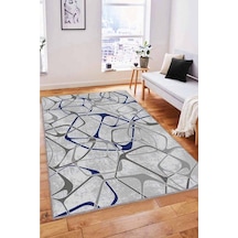 Lacivert Geometrik Kaymaz Tabanlı Dekoratif Halı Lk003n11