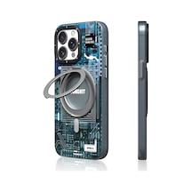 İphone 14 Pro Max Uyumlu Kılıf Magsafe Şarj Özellikli Youngkit 360 Standlı Technology Serisi Kapak Mavi Mavi