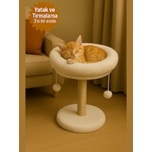 Komano Pontika 2 si 1 Arada Kedi Tırmalama Tahtalı Yuvarlak Kedi Yatağı Beyaz