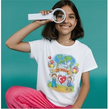 Alpşan Ticaret Çocuk Bayramı 23 Nisan T-shirt Beyaz Çocuk Yetişkin Tişört Unisex T-shirt 23 Nisan 58 Beyaz
