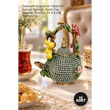 10 Adet Taşlı Demlik Dekoratif Çaydanlık Tasarımlı Sunum Demliği, Süslü Taş İşlemeli, Tea Pot, 11 X 8 Cm