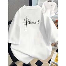 Uyguntarz Unisex Blessed Baskılı Tasarım Tshirt Beyaz