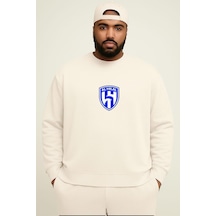 Benroma 3 İplik Penye Al Hılal Baskılı Büyük Beden Unisex Sweatshırt Beyaz