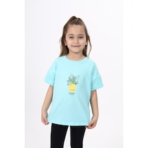 Toontoy Kids Toontoy Kız Çocuk Baskılı Bisiklet Yaka Kısa Kollu Tişört Mint Yeşili