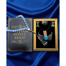 Luxury Seri Özel Tasarım Kitap Kutulu Kadın Takı Seti Ve Tesbih Kombin - Kolye Küpe Yüzük Bileklik Ekstra Boncuk Bileklik 6 Parça Hediyelik - Doğum Günü Yıl Dönümü Sevgililer Günü Gösterişli Hediye - L-00115 Bakır
